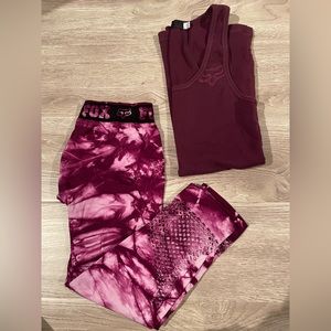 Fox workout crop purple tie-die leggings and tank top